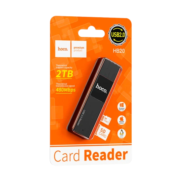 Картридер HOCO HB20 USB2.0 SD/microSD черный (1/50/200)