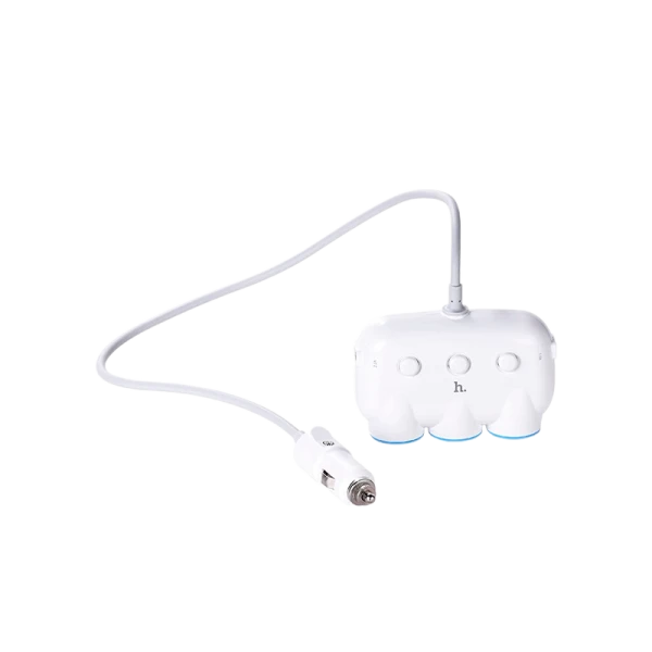 Автомобильное З/У HOCO C1 2USB 3.1A 3 прикуривателя белый (1/9/90)