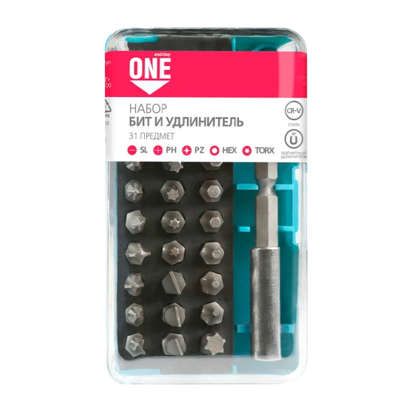 Набор насадок Smartbuy One Tools 31 предмет, биты SL, PH, PZ, HEX,TORX по 6 шт