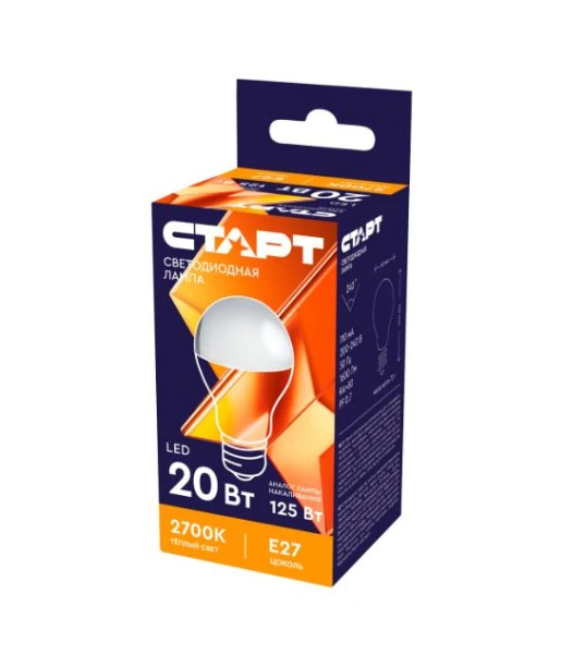Лампа светодиодная Старт GLS E27 20W 3000К 220V груша Black матовая (1/10/100)