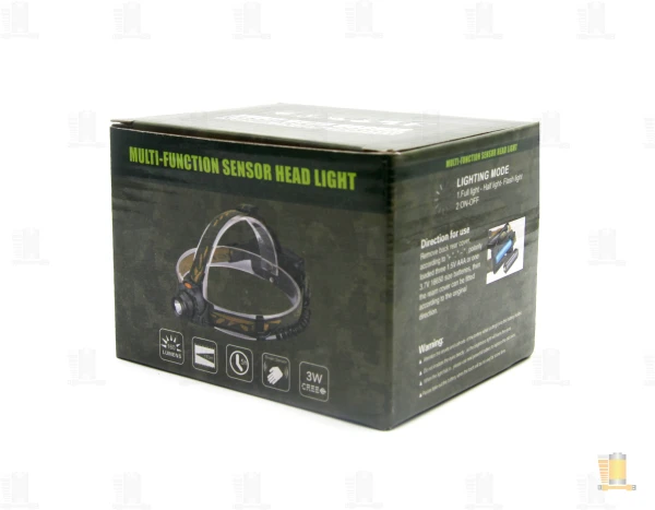 Фонарь налобный Без бренда 1505А от батареек 3 режима хаки