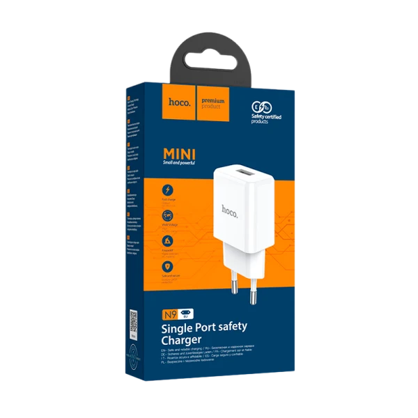 Сетевое З/У HOCO N9 1USB 2.1A с кабелем Lightning белый (1/12/120)