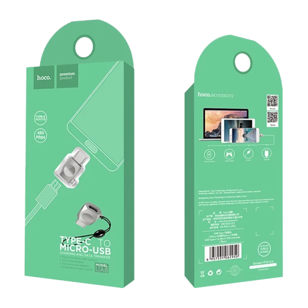 Переходник HOCO UA8 Type-C (m)-microUSB (f) пластик серебряный (1/32/320)