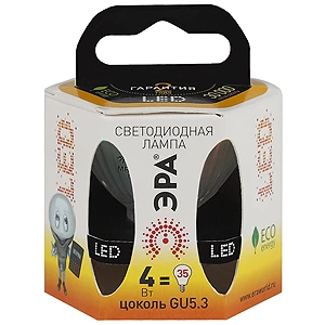 Лампа светодиодная ЭРА MR16 GU5.3 4W 2700К 170-265V софит матовая (1/10/100)