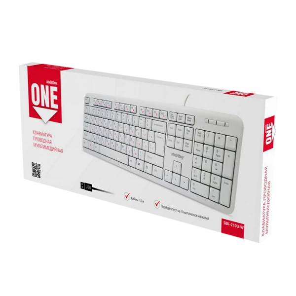 Клавиатура проводная Smartbuy 210 ONE классическая USB 1.5м мультимед. белый (1/20)