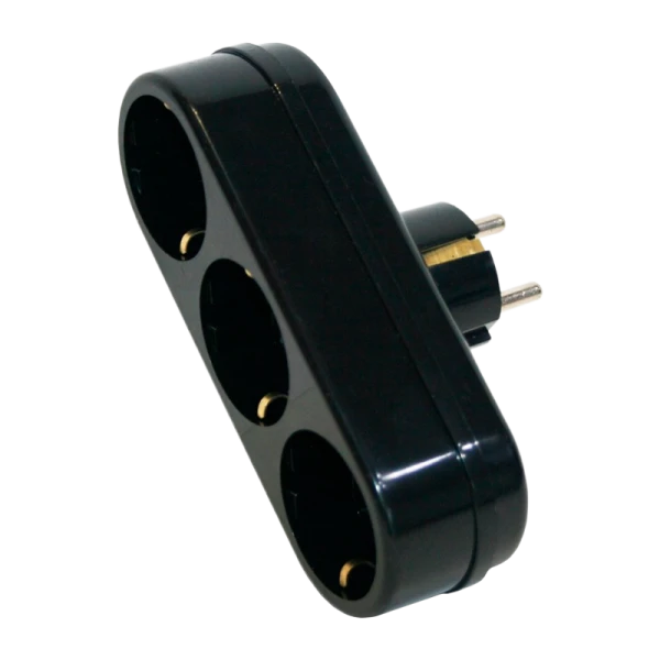 Разветвитель Toker 3L 3р.С/З в индивидуальной упаковке черный (1/40)