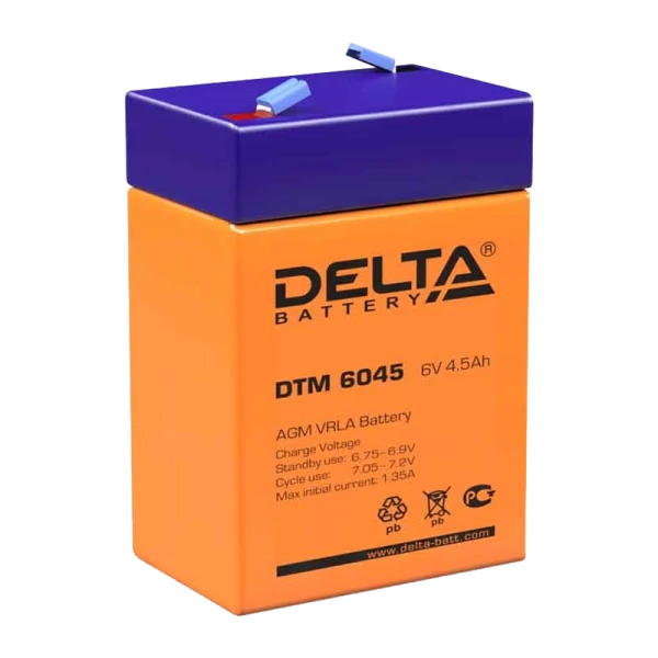 Аккумулятор свинцово-кислотный Delta DTM 6045 6V 4.5Ah (1/20)