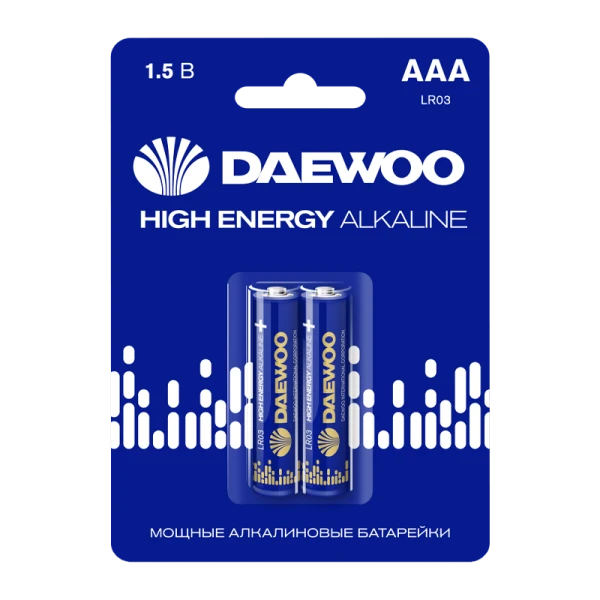 Батарейка Daewoo HIGH ENERGY LR03 AAA BL2 Alkaline 1.5V (2/20/480)