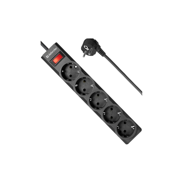 Сетевой фильтр Defender ES largo 5р.С/З 10A с выкл. 125 Дж 1.8м черный (1/30)