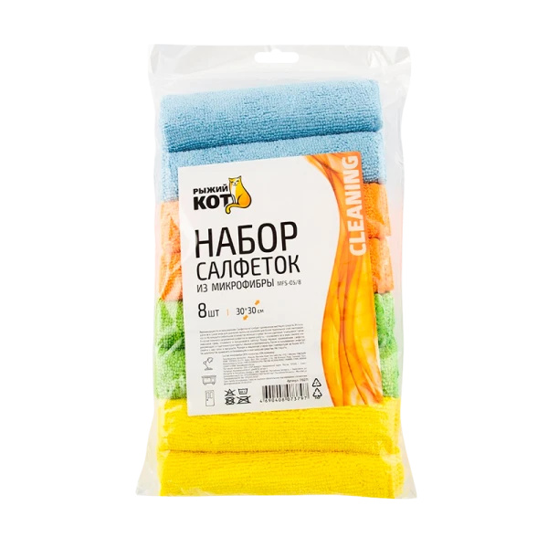 Салфетка Рыжий кот MFS-05/8 30х30см микрофибра универсальная 8шт. (1/5/60)