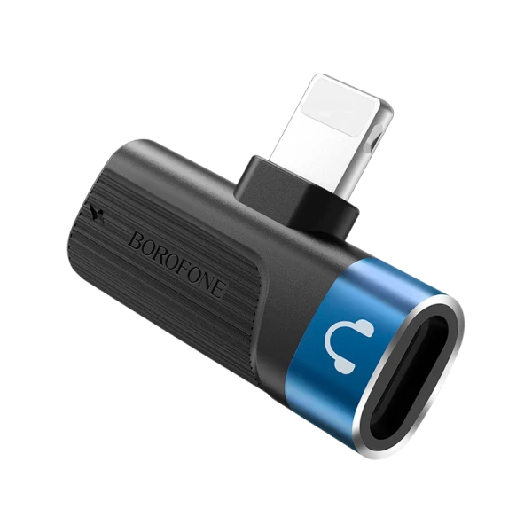 Переходник AUX Borofone BV14 Lightning (m)-Lightning (m)/Lightning (f) пластик синий (1/76/304)