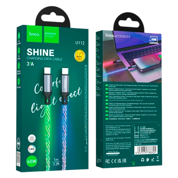 Кабель HOCO U112 Type-C (m)-Type-C (m) 1.0м 2.4A ПВХ серый (1/22/220)