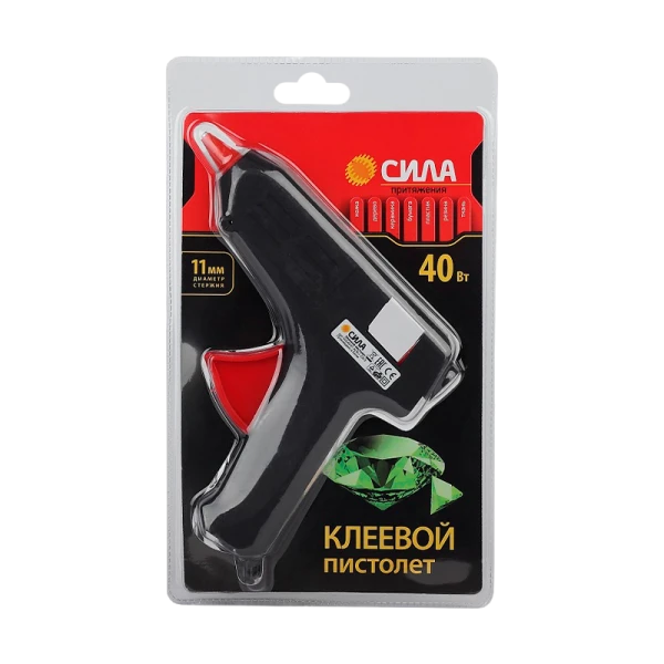 Клеевой пистолет СИЛА SGG40-01 40Bт под стержень 11мм в комплекте 11мм х 7cм 2 шт.
