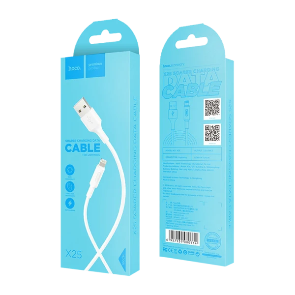 Кабель HOCO X25 USB (m)-Lightning (m) 1.0м 2.0A ПВХ белый (1/30/300)