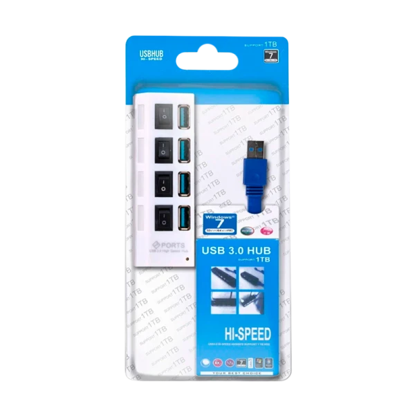 USB-Хаб Smartbuy 7304 4USB USB3.0 с выключателем белый