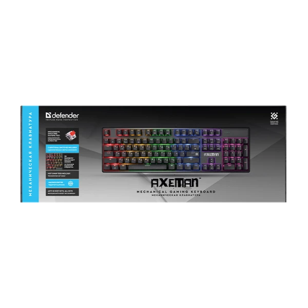Клавиатура проводная Defender GK-302 AXEMAN игровая USB механическая черный (1/20)