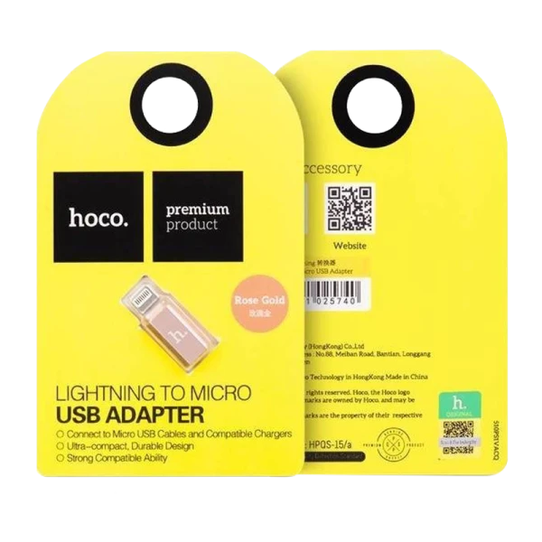 Переходник HOCO Lightning (m)-microUSB (f) пластик розовое золото (1/200/1200)