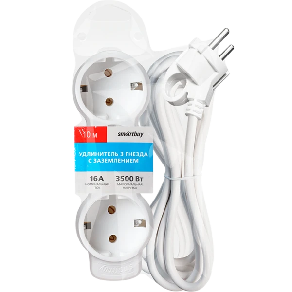 Удлинитель Smartbuy NEW 3р.С/З 16A 10.0м ПВС 3x1мм² белый