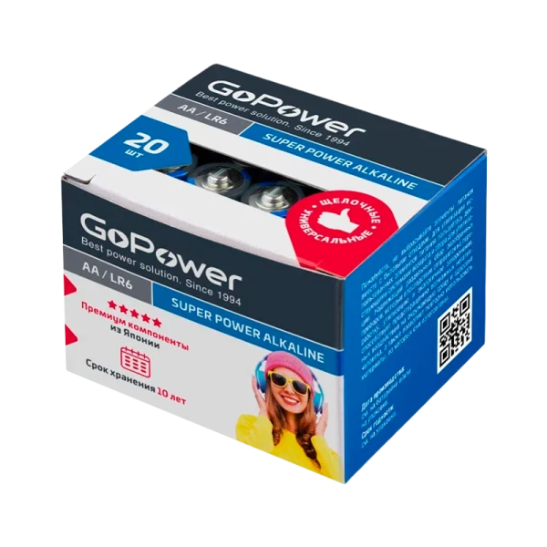 Батарейка GoPower LR6 AA BOX20 Shrink 4 Alkaline 1.5V (4/20/640)