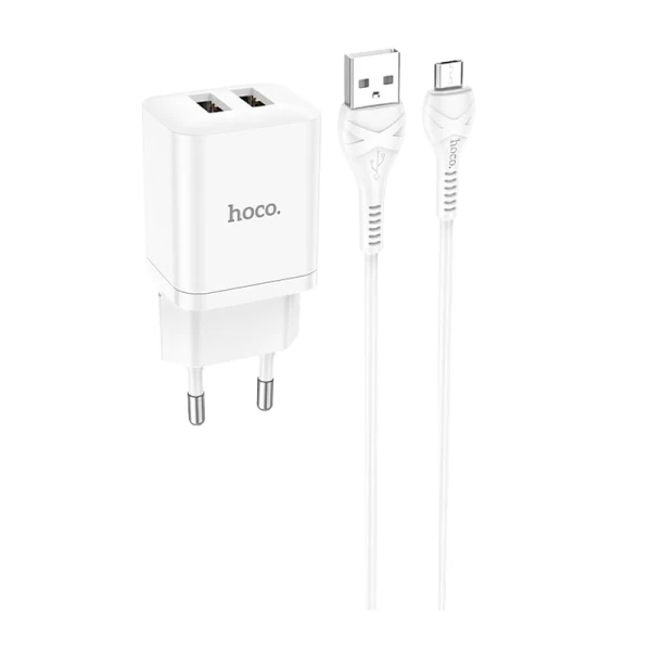 Сетевое З/У HOCO N25 2USB 2.1A с кабелем Type-C черный (1/13/130)