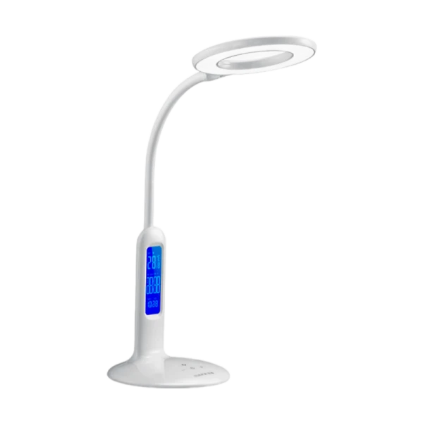 Светильник настольный Camelion KD-823 8W 230V 1LED на основании сенс. термометр белый (1/10)