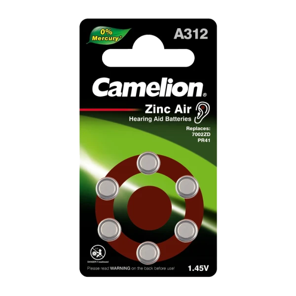 Батарейка Camelion ZA312 BL6 Zinc Air 1.45V 0%Hg (6/60/600/3000)