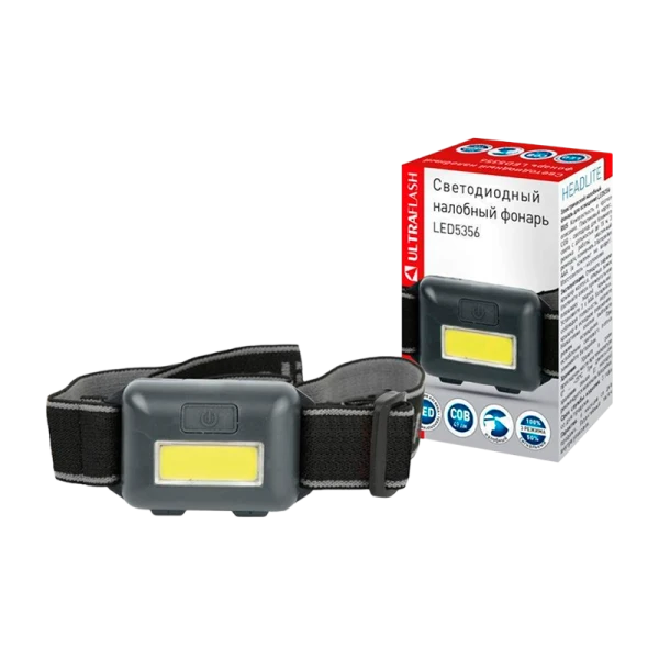 Фонарь налобный Ultraflash E158 5W 1LED от аккумулятора IP20 3 режима черный (1/240)