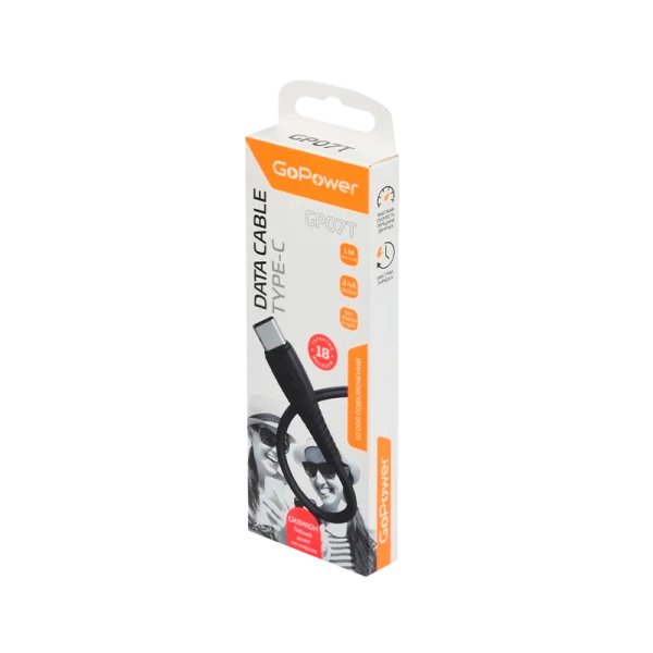 Кабель GoPower GP07T USB (m)-Type-C (m) 1.0м 2.4A силикон черный (1/200/800)