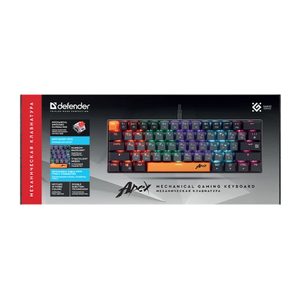 Клавиатура проводная Defender GK-002 APEX игровая USB 1.5м черный (1/18)