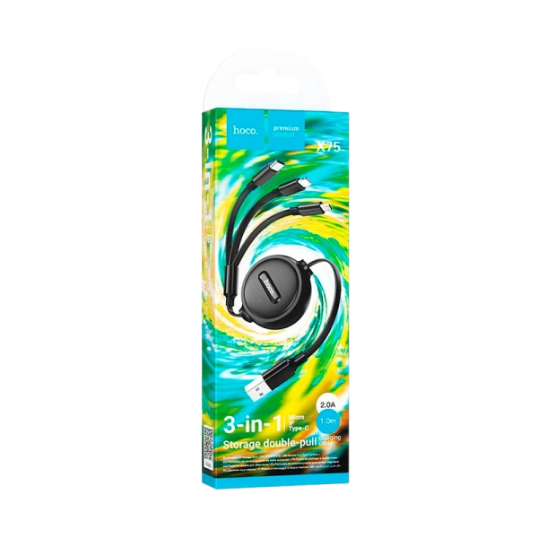 Кабель HOCO X75 USB (m)-Lightning/Type-C/microUSB (m) 1.0м 2.0A ПВХ черный (1/24/240)