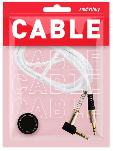 Кабель AUX Smartbuy Jack 3.5mm (m)-Jack 3.5mm (m) 1.0м силикон угловой белый (1/100)