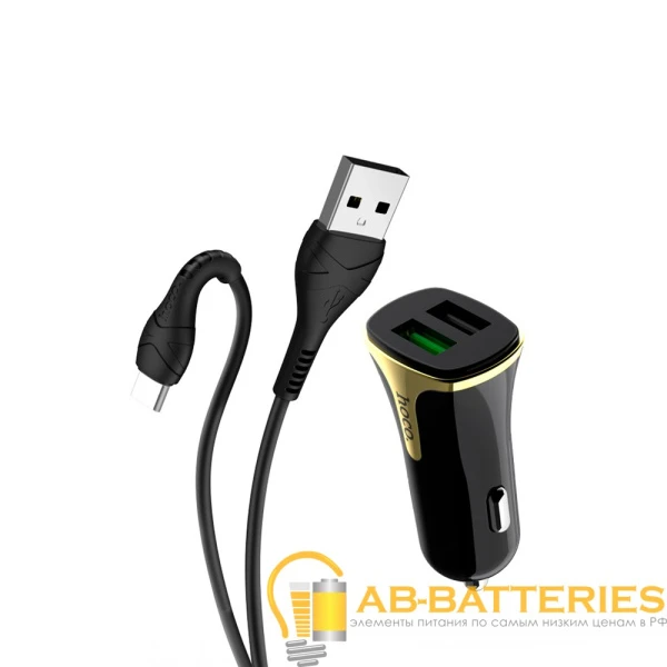 Автомобильное З/У HOCO Z31 2USB 3.4A QC3.0 с кабелем Type-C черный (1/14/140)