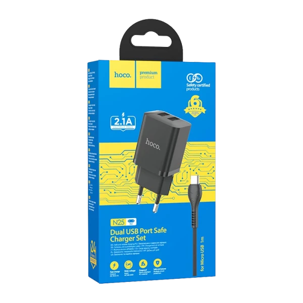Сетевое З/У HOCO N25 2USB 2.1A черный (1/13/130)