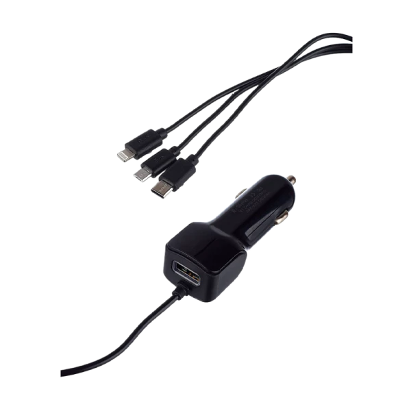 Автомобильное З/У GoPower GPQC13 1USB+Кабель MicroUSB/Lightning/Type-C черный (1/100)