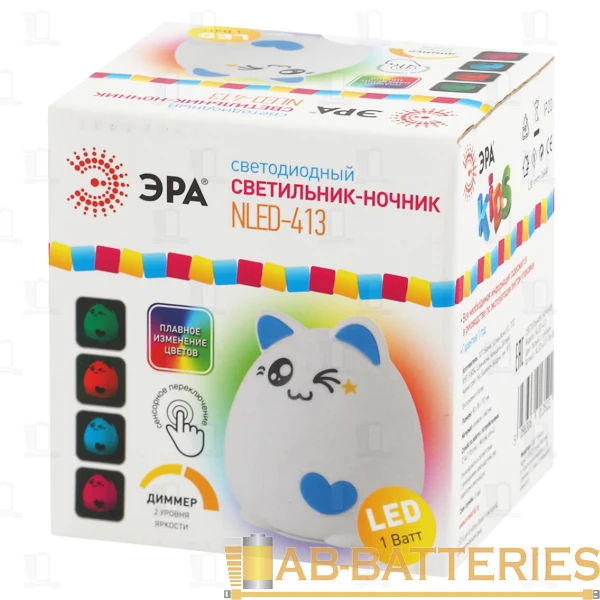 Ночник ЭРА NLED-413 1W 220V на основании рег.ярк./цвета синий (1/30/60)