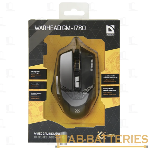 Мышь проводная Defender GM-1780 Warhead игровая USB черный (1/20)