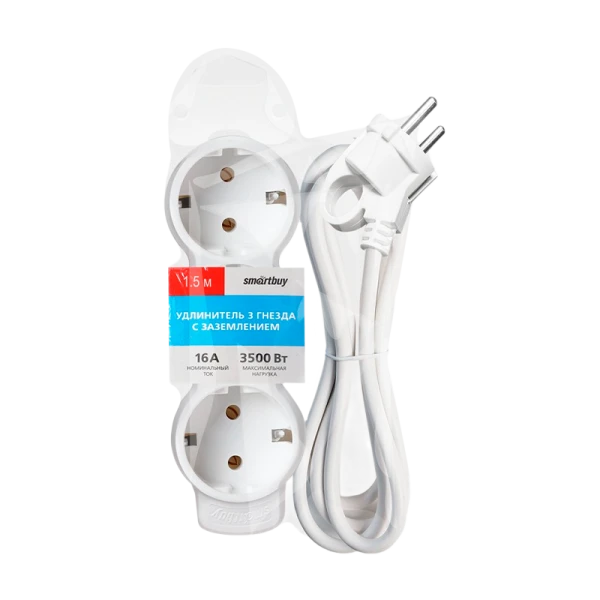 Удлинитель Smartbuy NEW 3р.С/З 16A 1.5м ПВС 3x1мм² белый (1/32)