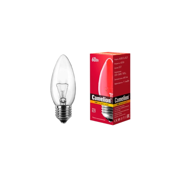 Лампа накаливания Camelion E27 60W 220V свеча матовая (1/100)