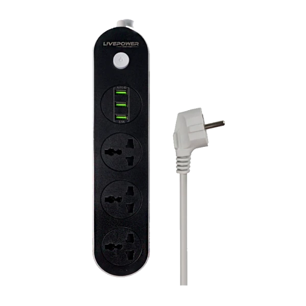 Сетевой фильтр Live Power LP3301 3р.С/З 10A 3USB с выкл. 2.0м универсальный черный (1/50)