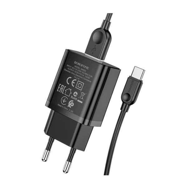 Сетевое З/У Borofone BA52A 1USB 2.1A с кабелем Type-C черный (1/48/192)