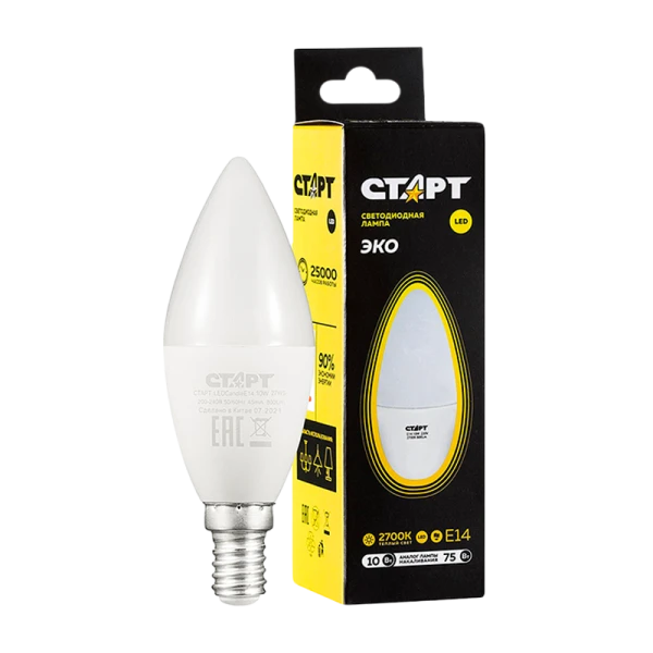 Лампа светодиодная Старт B35 E14 10W 2700К 220V свеча Eco матовая (1/10/100)