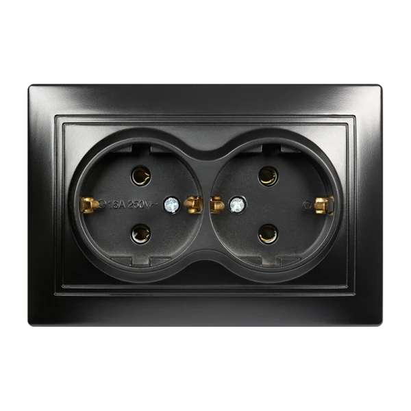 Розетка Smartbuy 2-местная с заземлением 16А черная, "Венера"