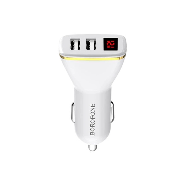 Автомобильное З/У Borofone BZ11 2USB 2.1A дисплей белый (1/42/168)