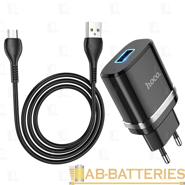 Сетевое З/У HOCO N1 1USB 2.4A с кабелем microUSB черный (1/12/120)
