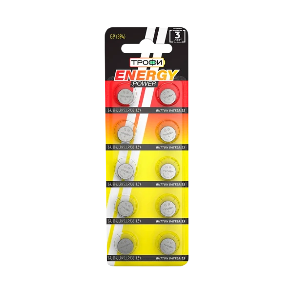 Батарейка Трофи G9/LR936/LR45/394A/194 BL10 Alkaline 1.55V (10/200/1600)