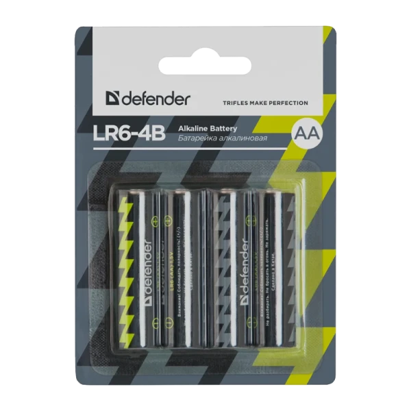 Батарейка Defender LR6 AA Shrink 4 Alkaline 1.5V (4/24/720)