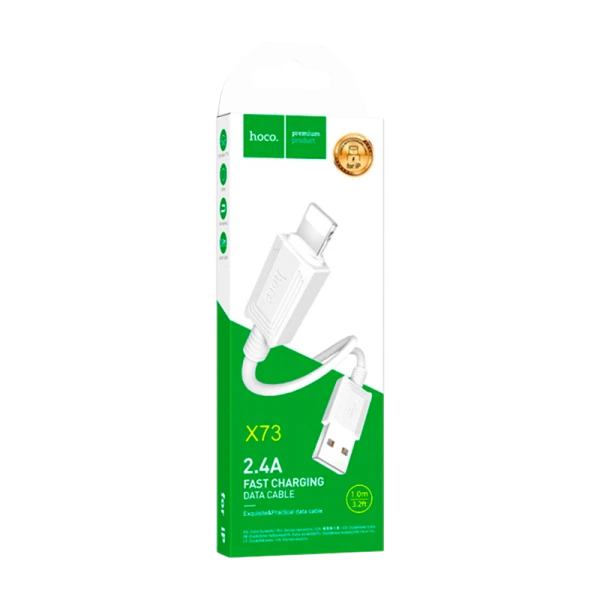 Кабель HOCO X73 USB (m)-Lightning (m) 1.0м 2.4A ПВХ белый (1/31/310)