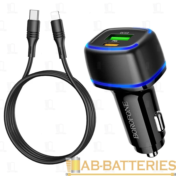 Автомобильное З/У Borofone BZ14A 1USB/Type-C 3.0A 20W QC3.0 с кабелем Type-C-Lightning черный (1/42/