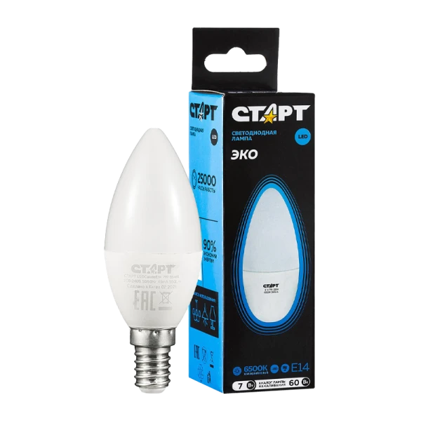 Лампа светодиодная Старт B35 E14 7W 6500К 220V свеча Black матовая (1/10/100)