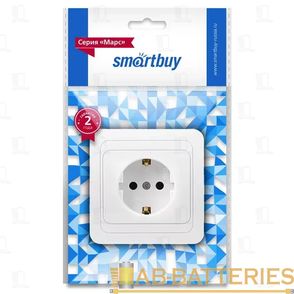 Розетка Smartbuy 1-местная с заземлением 16А белая с защ. штор. "Марс" (SBE-02w-16-S1-1Z)